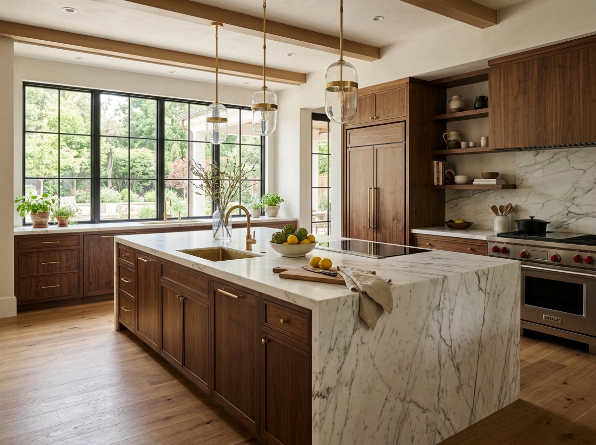 Luxury custom home interior with high-end millwork, stone countertops, and designer cabinetry