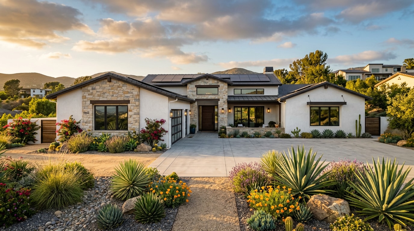 Finished custom home exterior built by a Riverside County design-build contractor