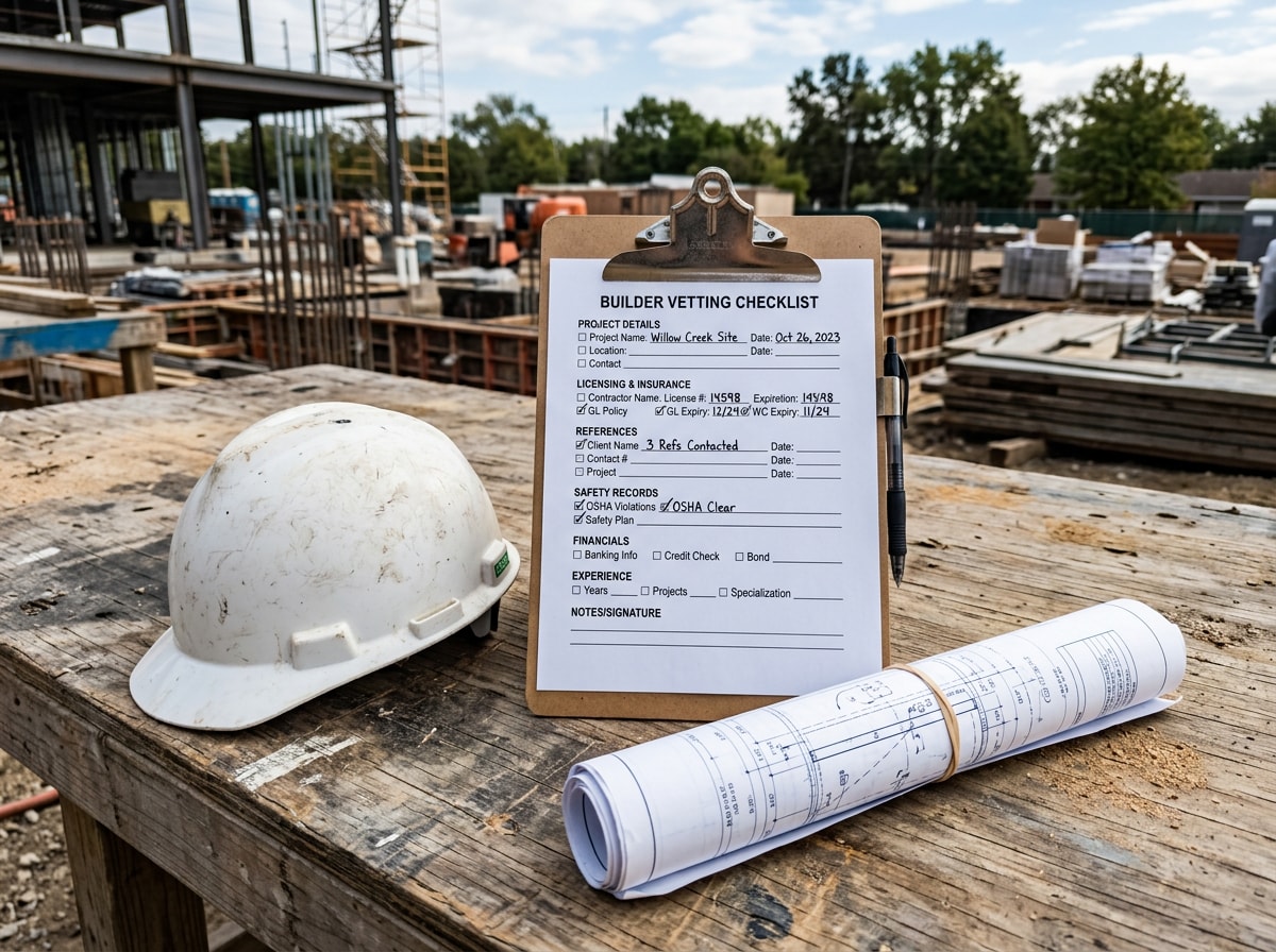 Builder interview checklist graphic for comparing new home builders in Riverside County