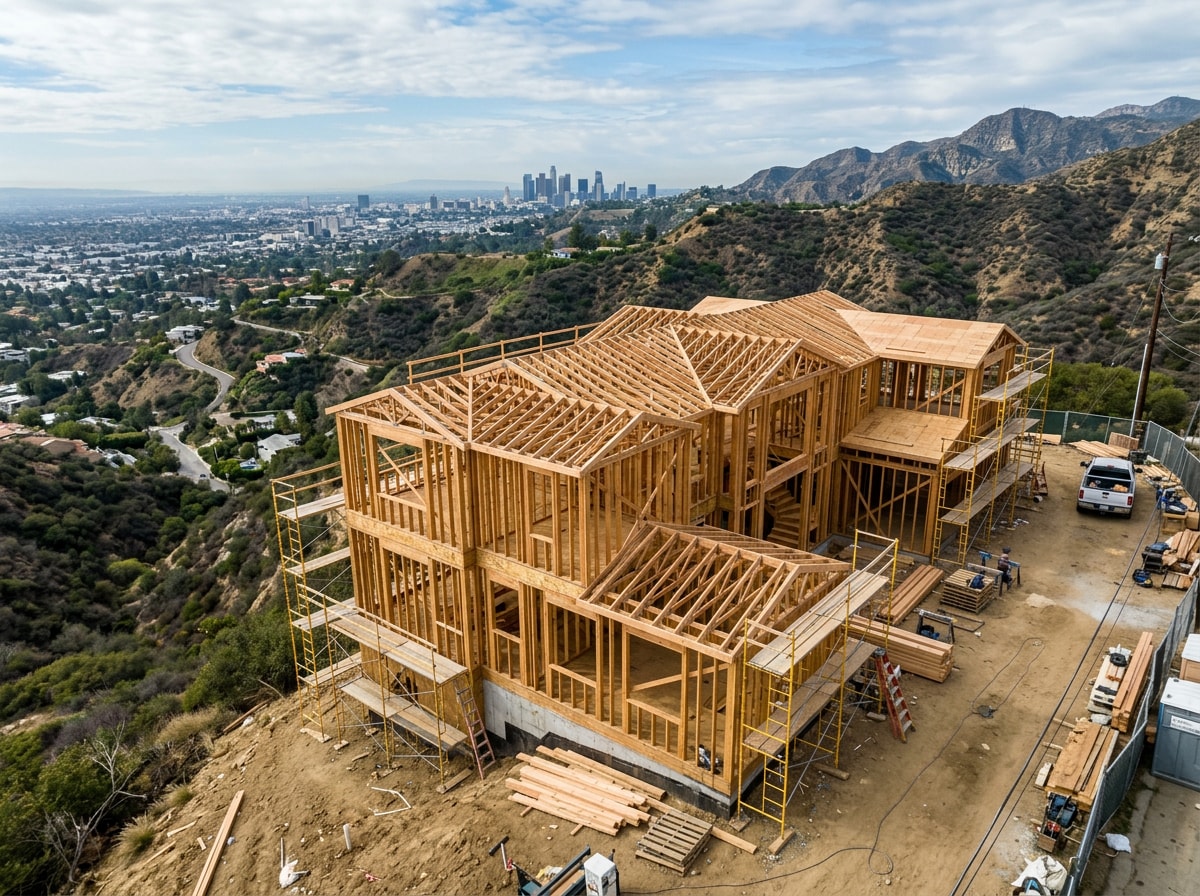 Custom home under construction showing framing stage in Los Angeles County