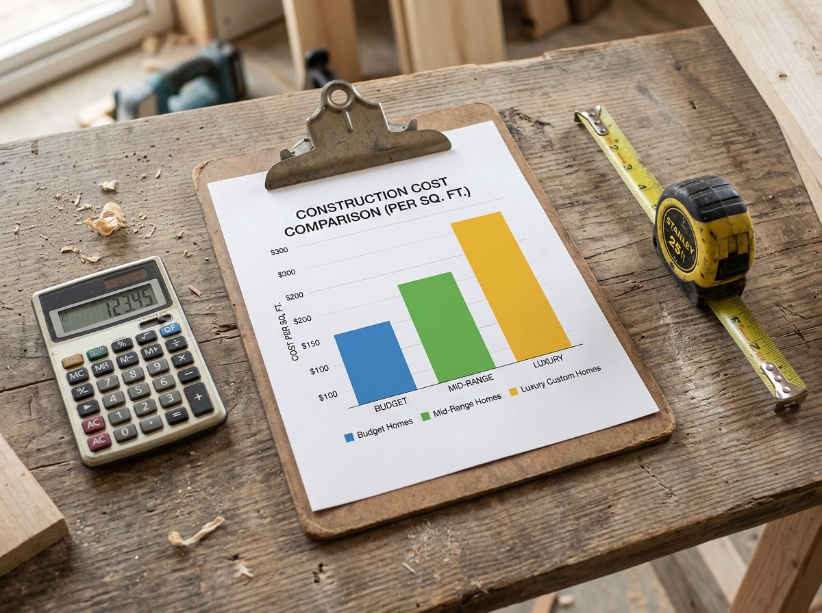 Chart comparing budget, mid-range, and luxury construction cost per square foot in Los Angeles County