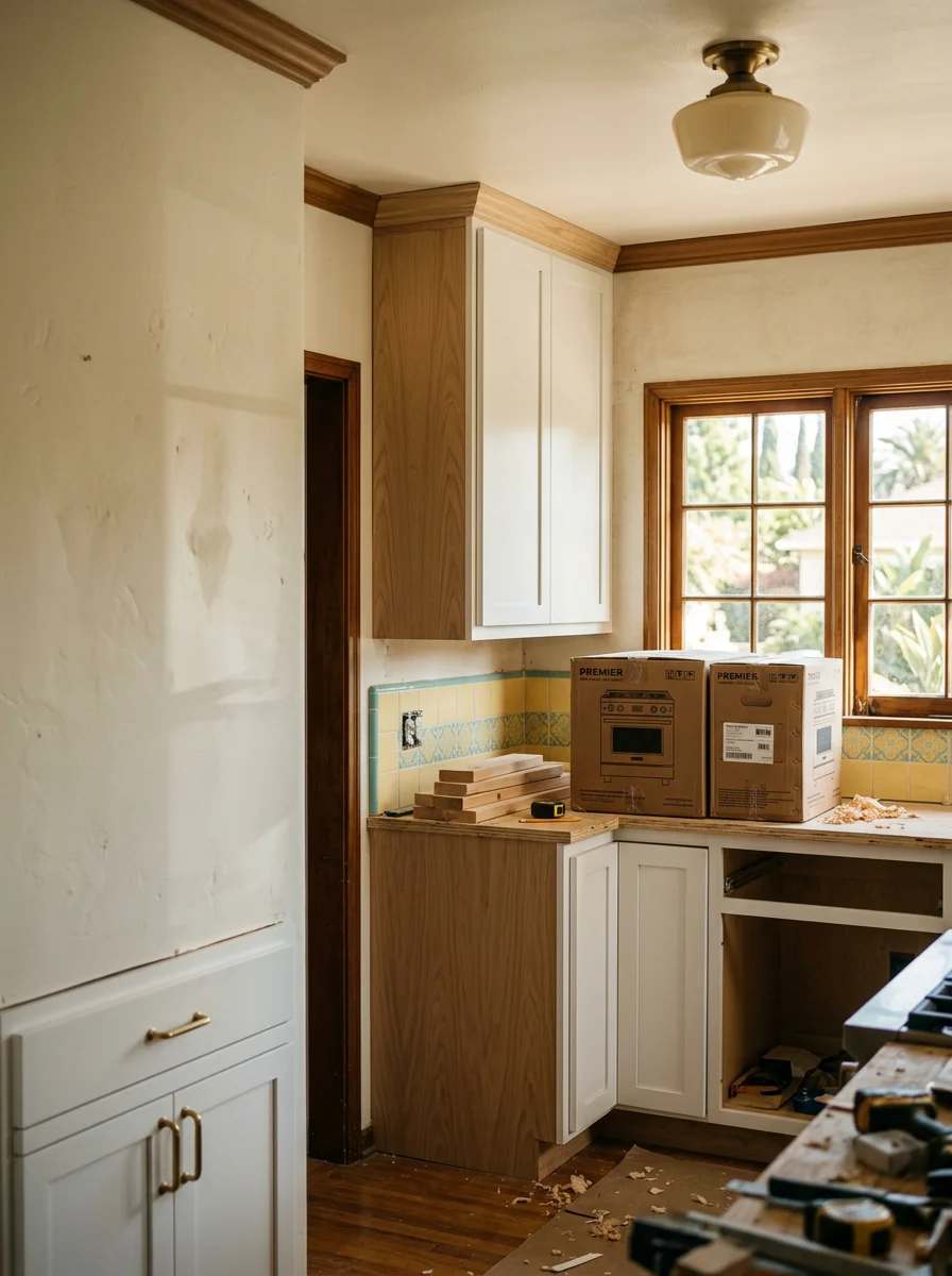 Modern kitchen remodel in a 1950s Burbank home with custom cabinetry and updated appliances