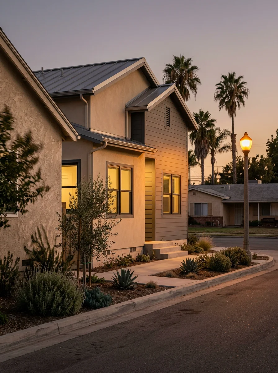 Detached ADU with fire-rated materials and minimal setbacks on a Corona residential property